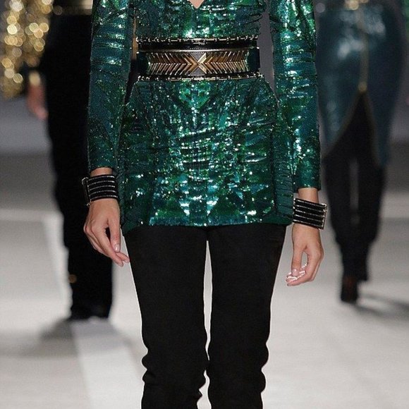 NIB BALMAIN H&M BLACK GOLD CHEVRON BELT KENDALL JENNER GIGI HADID MEDIUM RARE main image 9